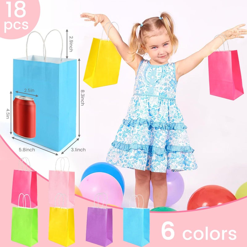 LovesTown 18pcs Paper Gift Bags with Handles, 5.8x3.1x8.3 Inch Goodie Bags 6 Colors for Birthdays, Weddings, Classrooms Party Favors - Image 4